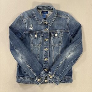 Arizona Jean Co Jacket Juniors‎ Small Blue Denim Button Front Pockets Casual